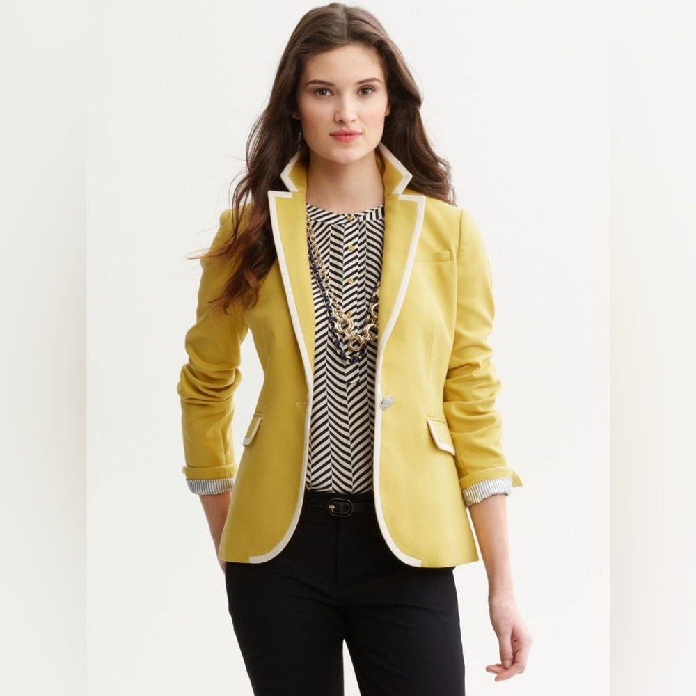 Banana Republic Butter Yellow Chartreuse Contrast Blazer Size 4